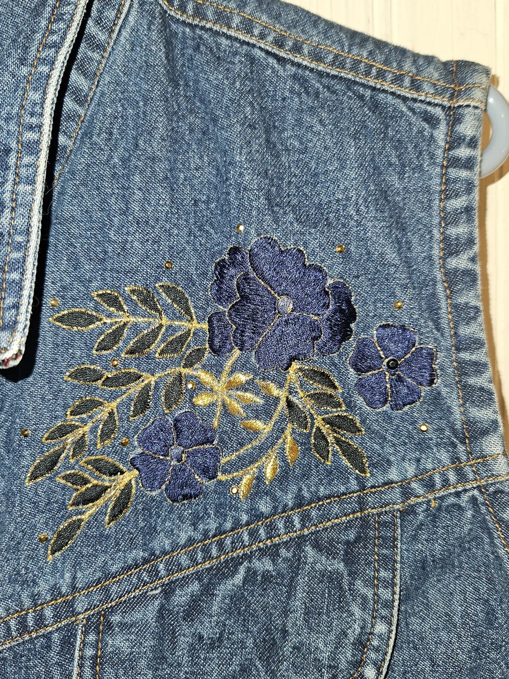 Signature Embroidered Denim Vest - Blue - Picture 3 of 4